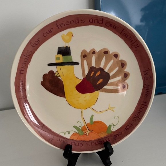 Pottery Barn Kids Festive Turkey Plate with Brown and Yellow Accents - Picture 1 of 5